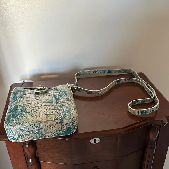 Brahmin Teal and Cream Croc-Embossed Crossbody Bag - Picture 8 of 11
